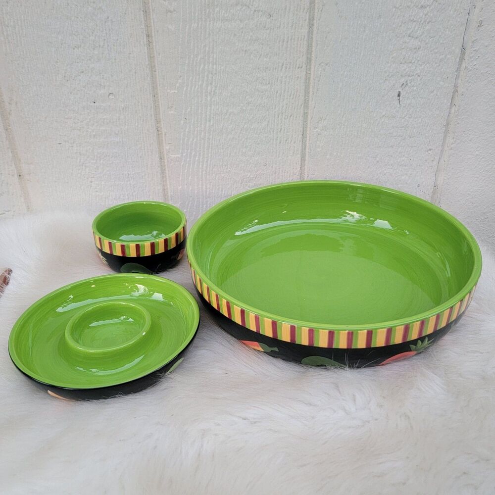 Crate & Barrel 3 Piece chip dip serving set